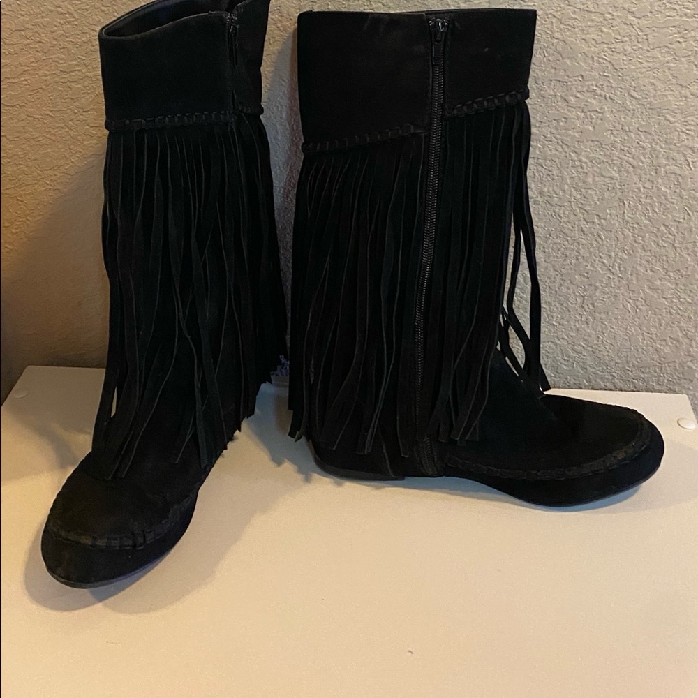 Girls Yokids Shaggy Black Boots